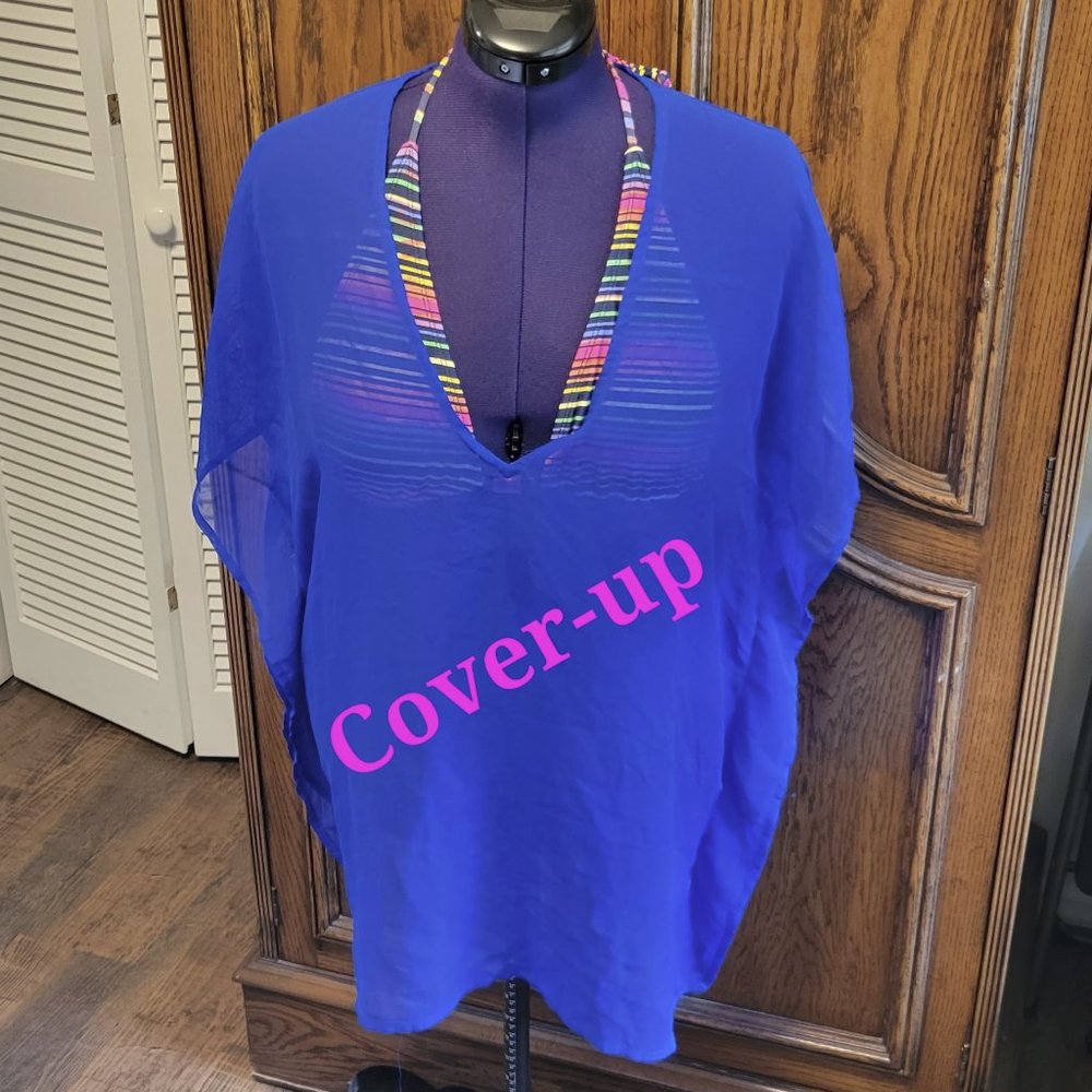 Royal blue semi sheer loose fit swimsuit beach bikini cover-up. Sz: M